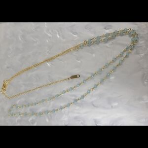 24K Gold Genuine Blue Chalcedony Waist Chain •Adjustable Gold Plated Belly Chain